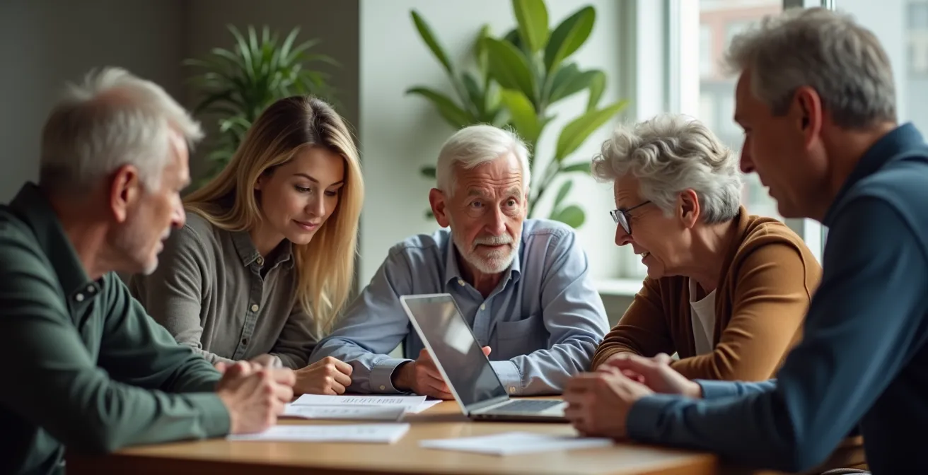 Groupe multigénérationnel de salariés en formation numérique dans un espace collaboratif lumineux