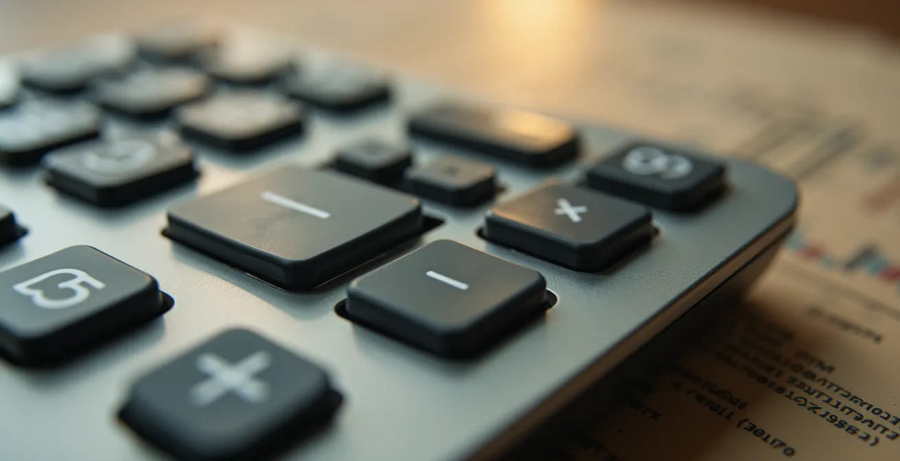 Calculatrice professionnelle sur bureau avec documents de calcul PMSS