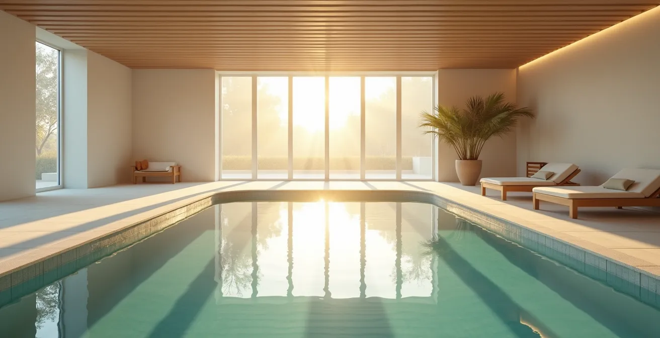 Bassin de balnéothérapie serein et vide en lumière matinale douce