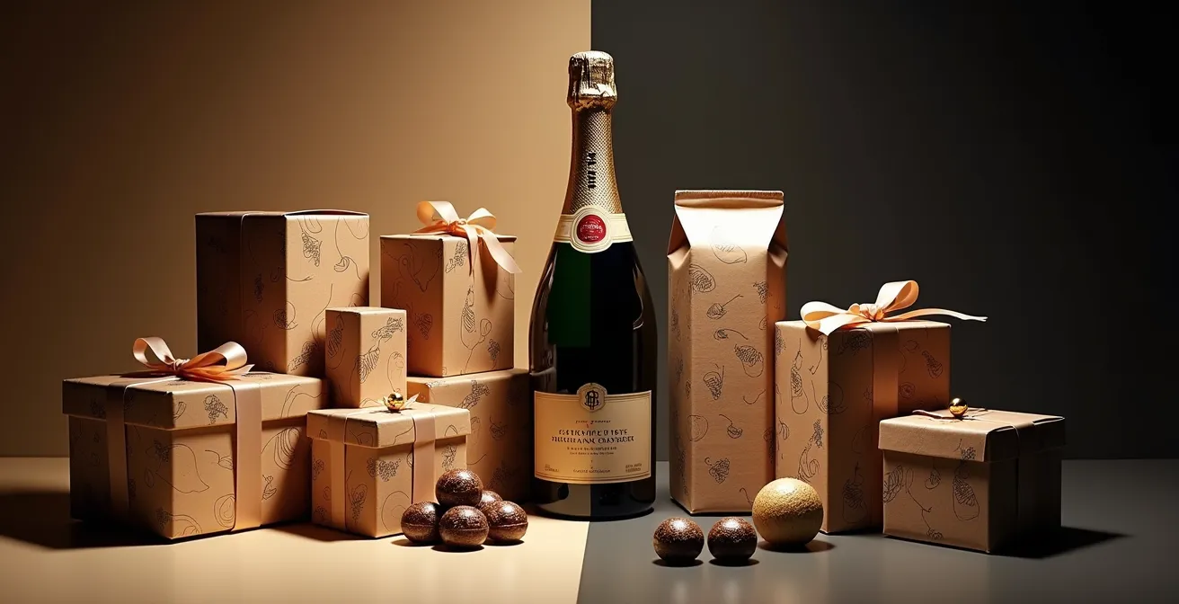 Composition montrant la différence entre produits festifs autorisés et produits du quotidien interdits