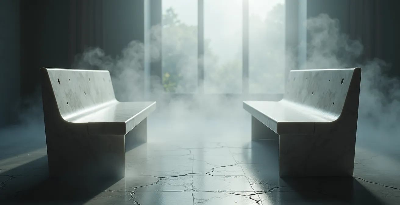 Hammam privatisé baigné de vapeur créant une atmosphère intimiste