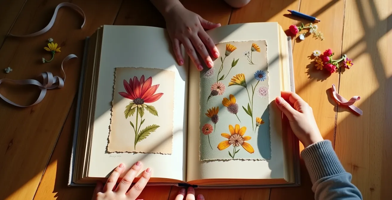 Enfant et parent partageant un livre d'histoires illustré sur les origines de la fête des Mères