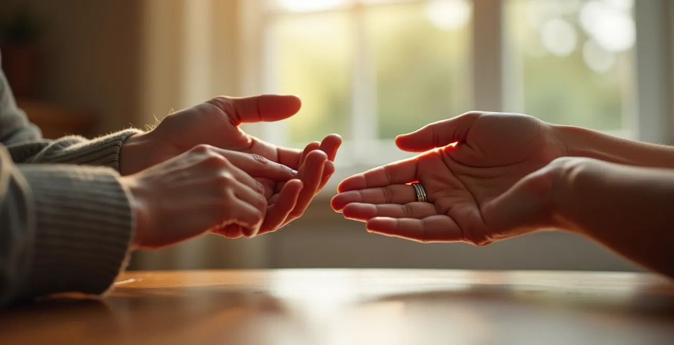 Mains féminines comparant délicatement leurs doigts dans un moment de complicité naturelle